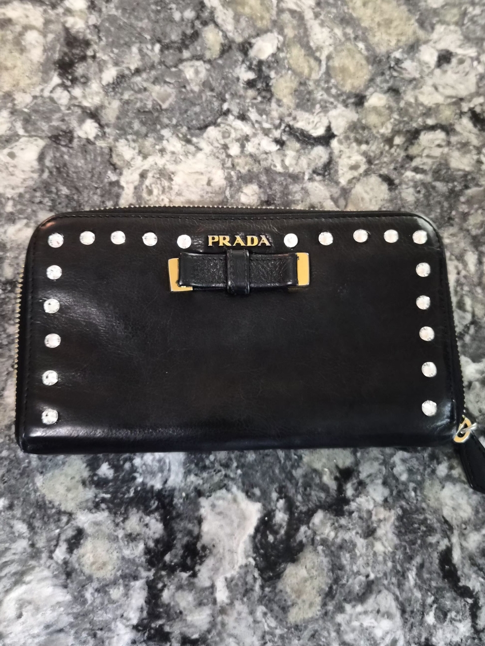 Prada Black Leather Zip Wallet